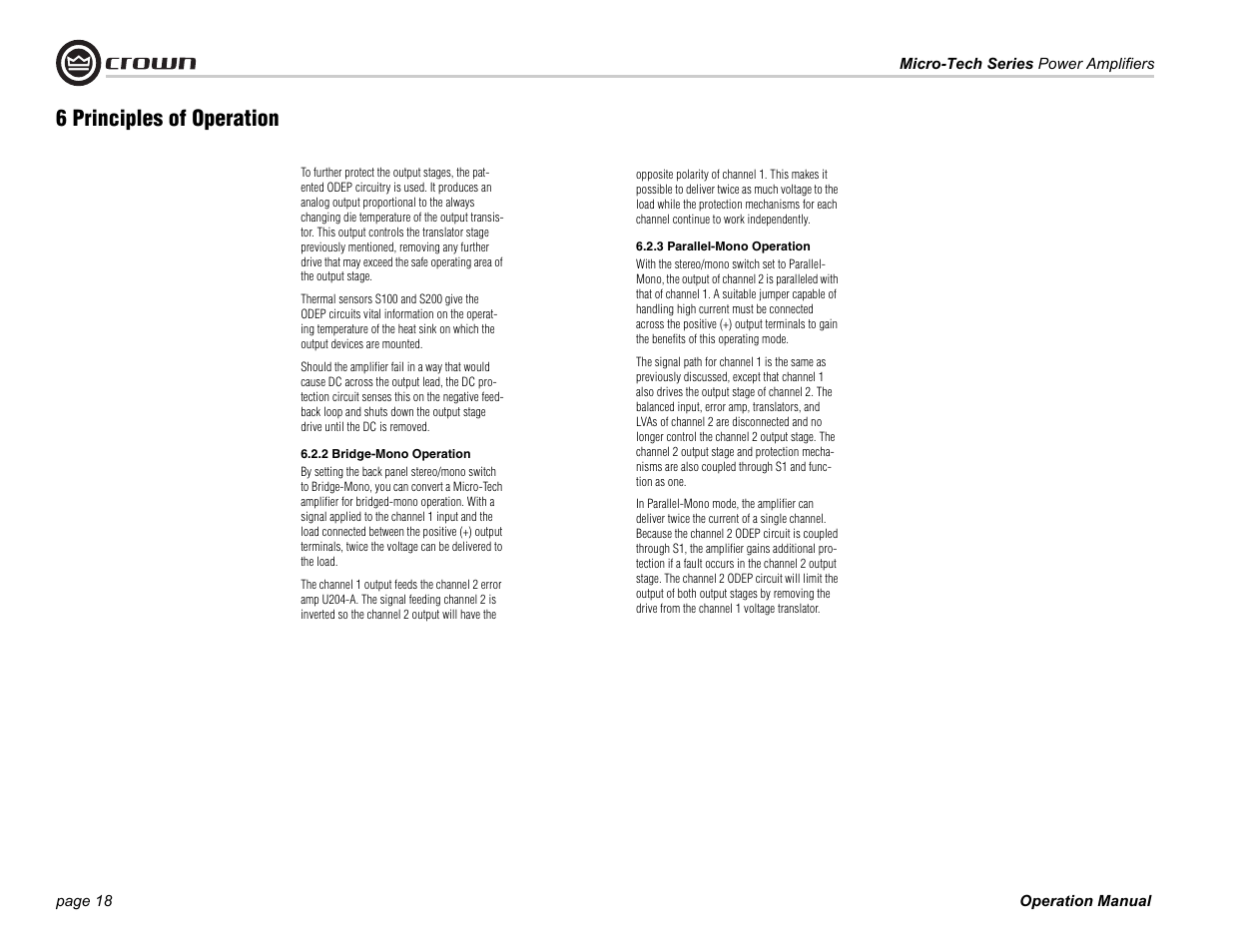 6 principles of operation | Crown Audio MT-601 User Manual | Page 18 / 28