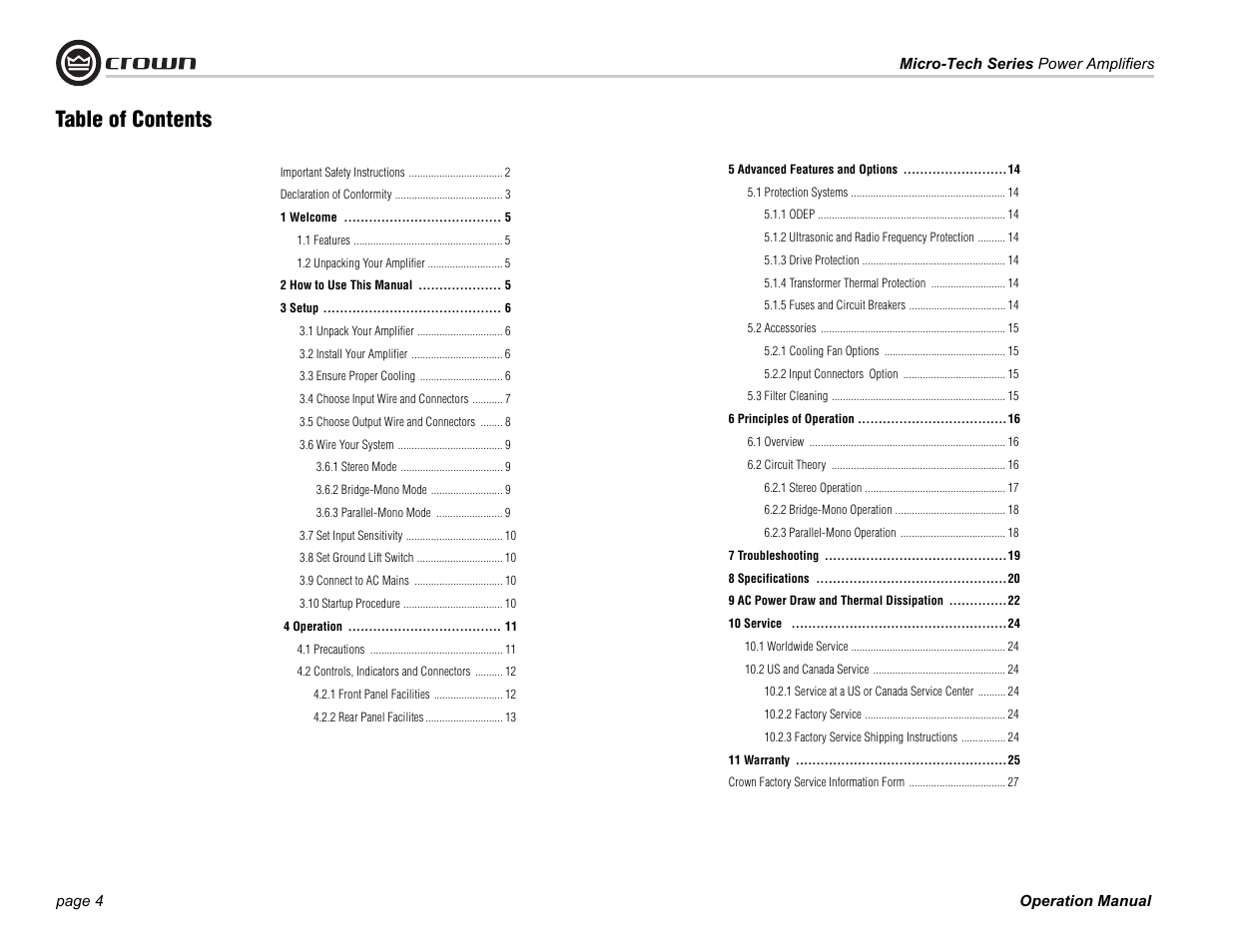 Crown Audio MT-601 User Manual | Page 4 / 28