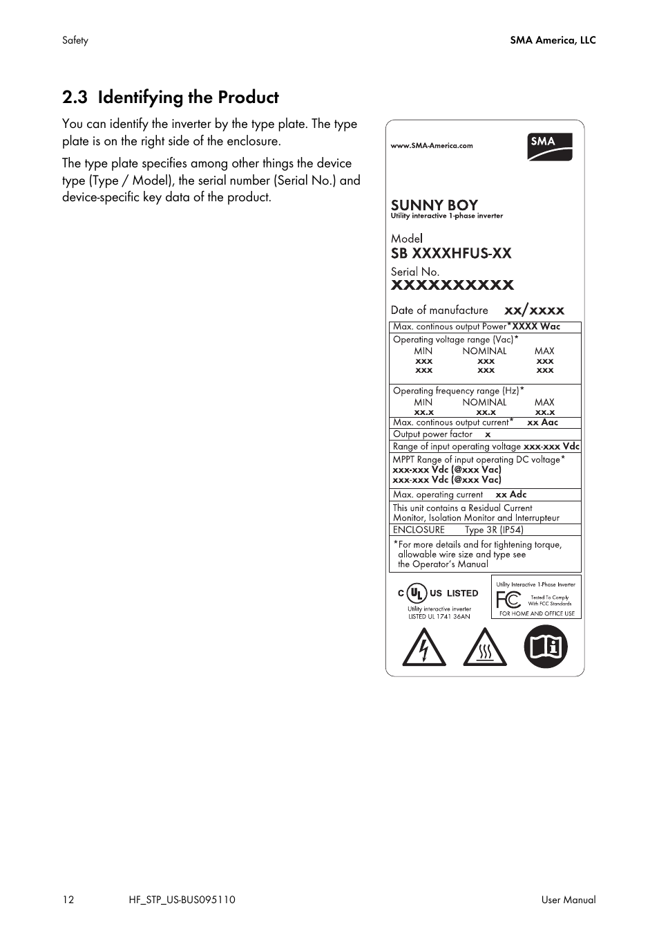 3 identifying the product, Identifying the product | SMA SB 2000HF-US User Manual | Page 12 / 24