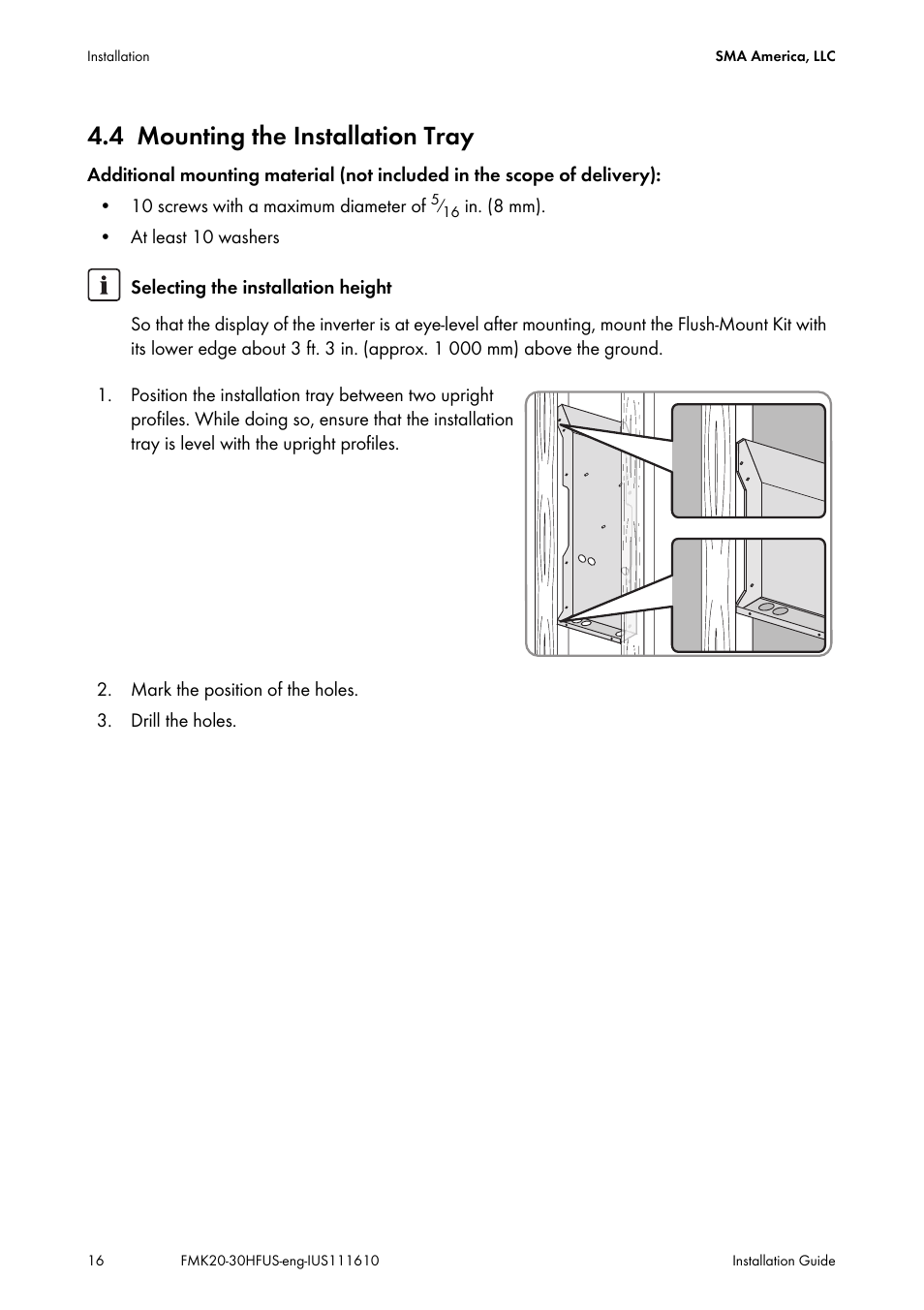 4 mounting the installation tray, Mounting the installation tray, Ction 4.4) | SMA SB 2000HF-US Installation User Manual | Page 16 / 32