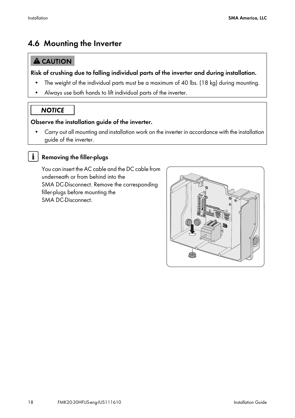 6 mounting the inverter, Mounting the inverter, See section 4.6) | SMA SB 2000HF-US Installation User Manual | Page 18 / 32