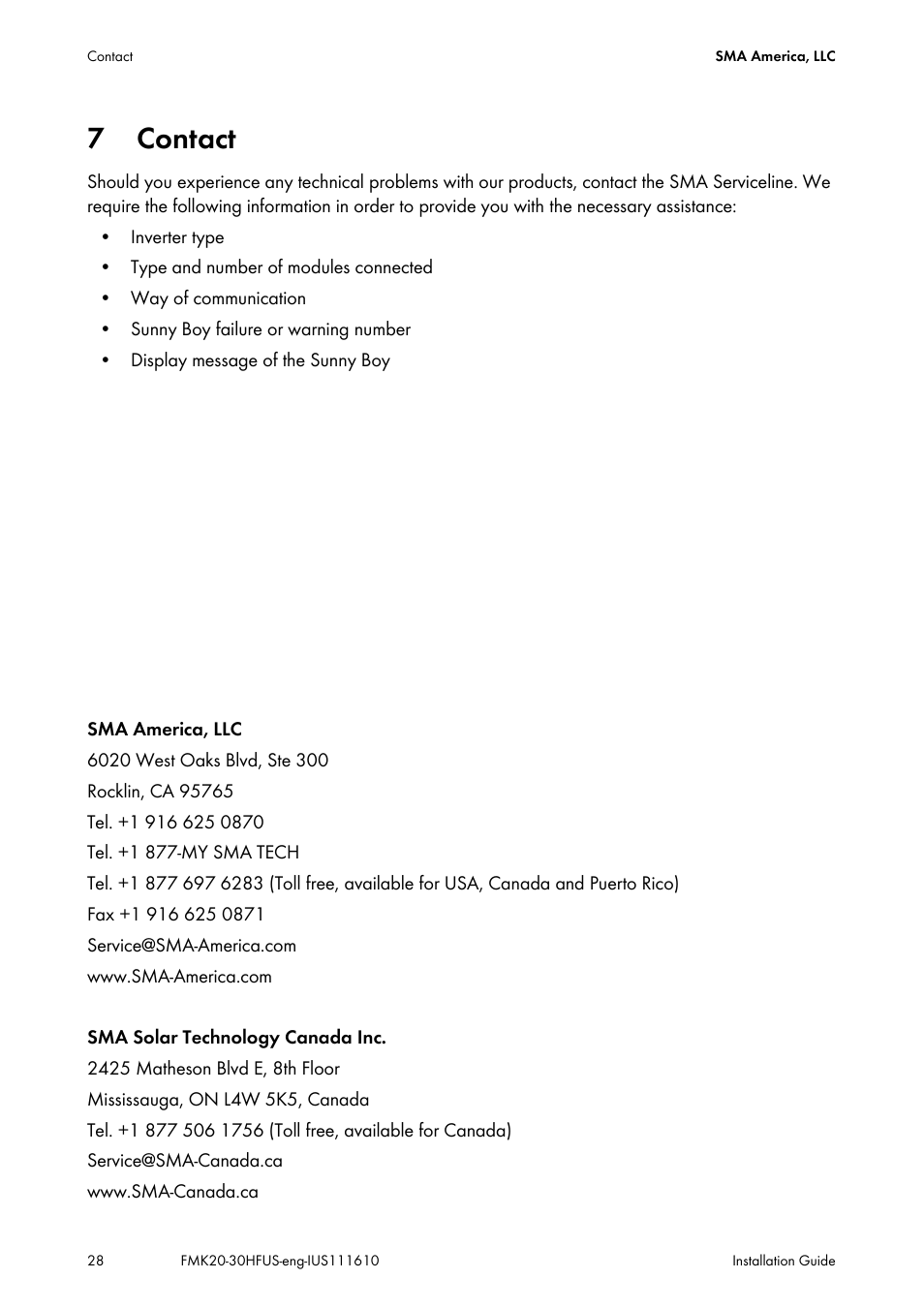 7 contact, Contact | SMA SB 2000HF-US Installation User Manual | Page 28 / 32