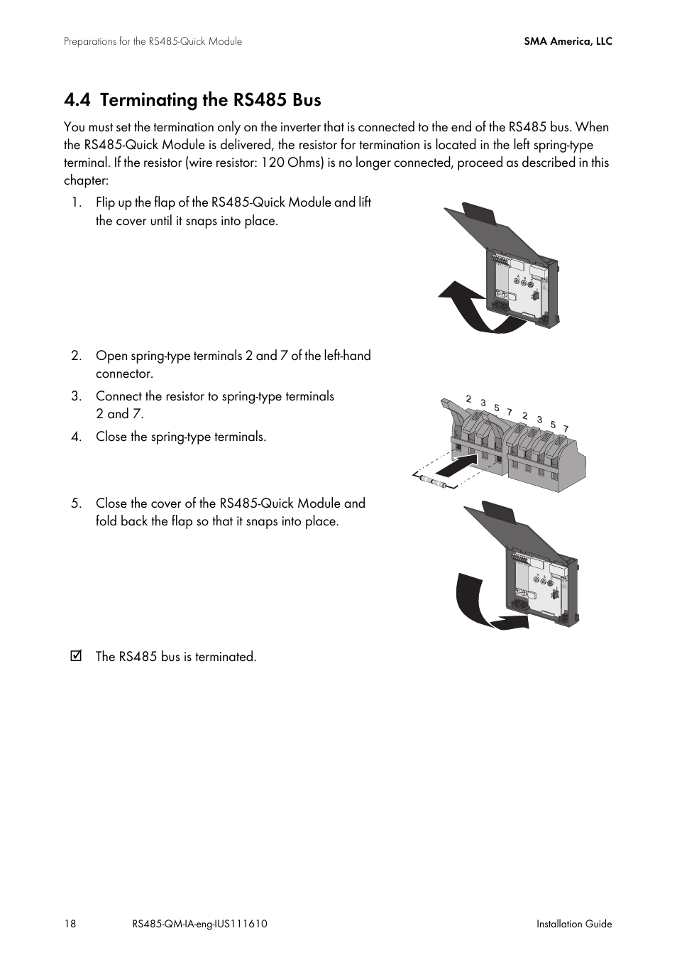 4 terminating the rs485 bus, Terminating the rs485 bus | SMA RS485-Quick Module User Manual | Page 18 / 32