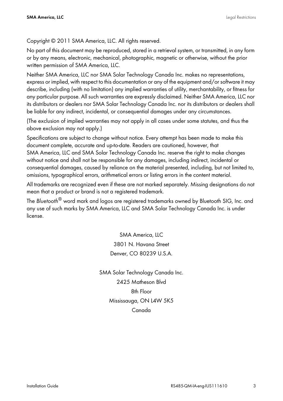 SMA RS485-Quick Module User Manual | Page 3 / 32