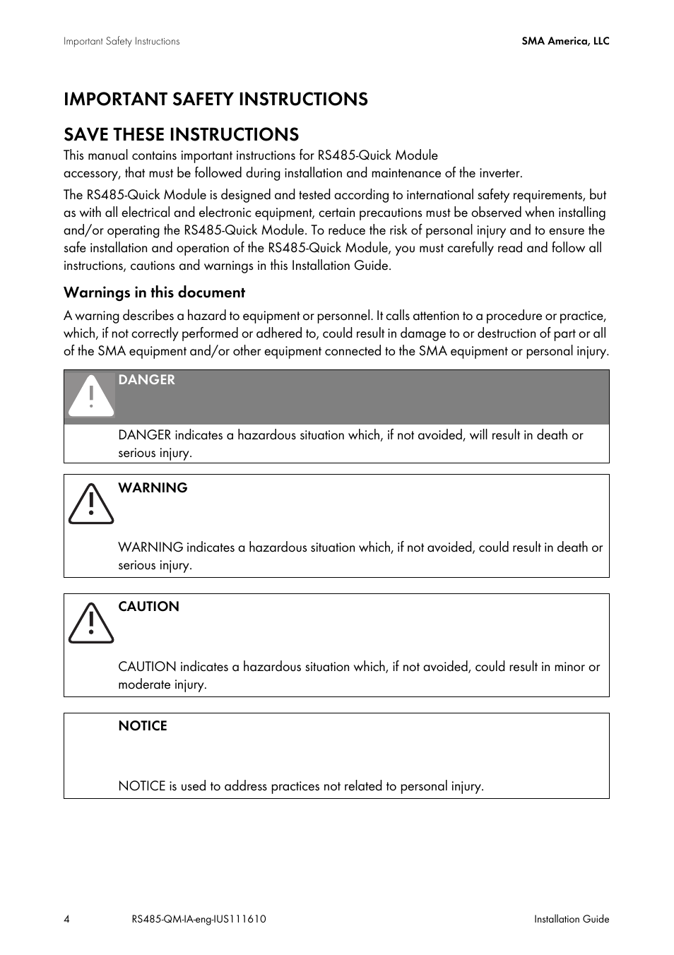 SMA RS485-Quick Module User Manual | Page 4 / 32