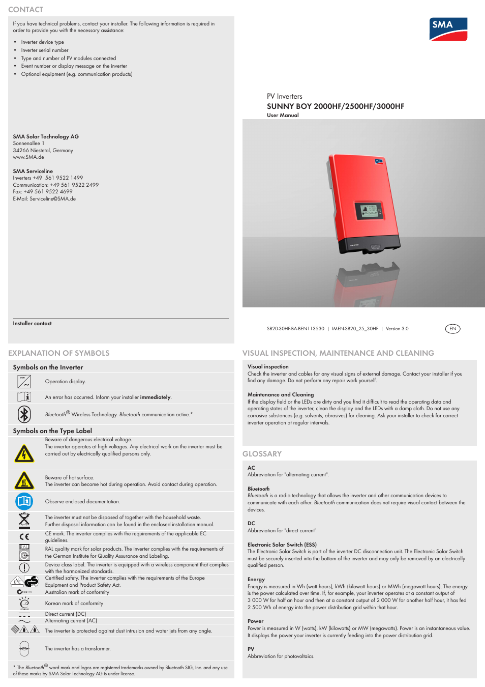 SMA SB 2000HF-30 User Manual | 2 pages