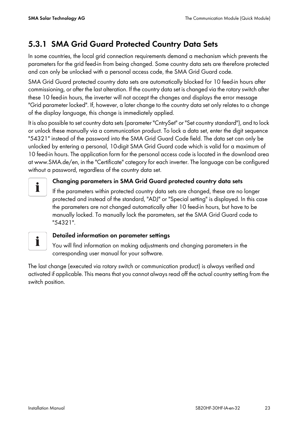 1 sma grid guard protected country data sets, Sma grid guard protected country data sets | SMA SB 2000HF-30 Installation User Manual | Page 23 / 96