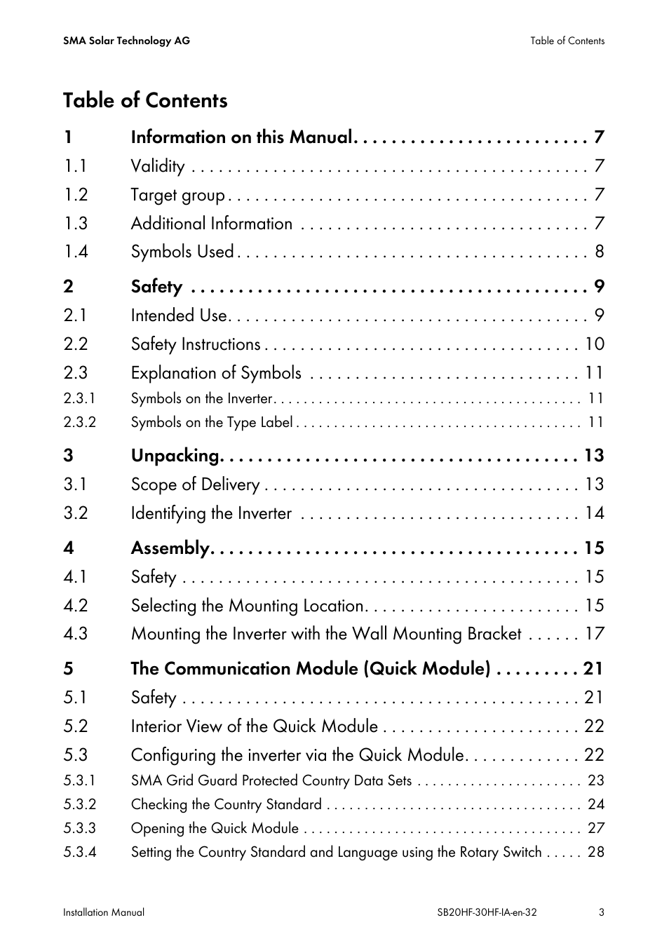 SMA SB 2000HF-30 Installation User Manual | Page 3 / 96