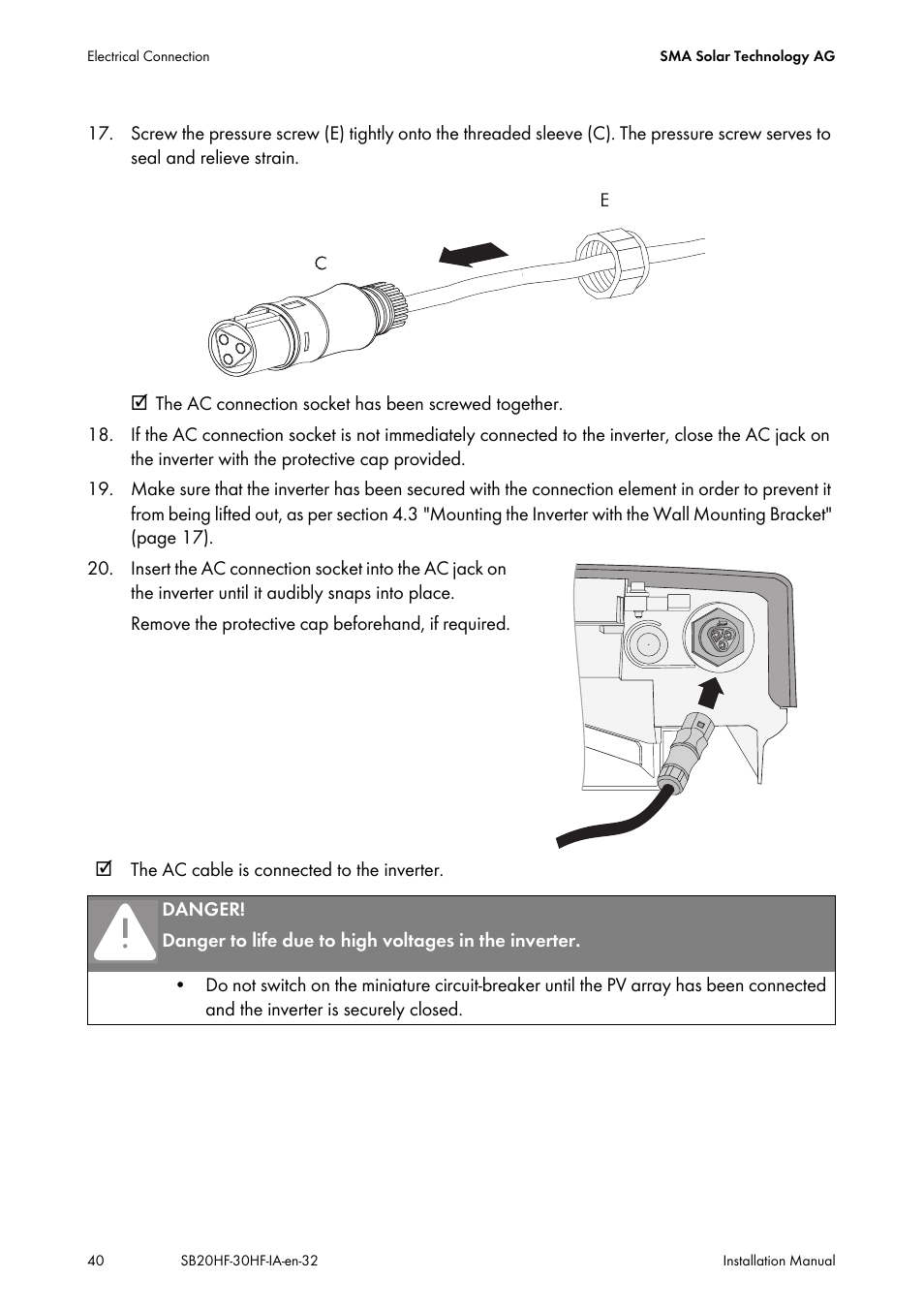 SMA SB 2000HF-30 Installation User Manual | Page 40 / 96