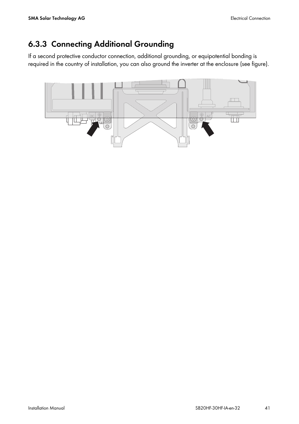 3 connecting additional grounding, Connecting additional grounding | SMA SB 2000HF-30 Installation User Manual | Page 41 / 96