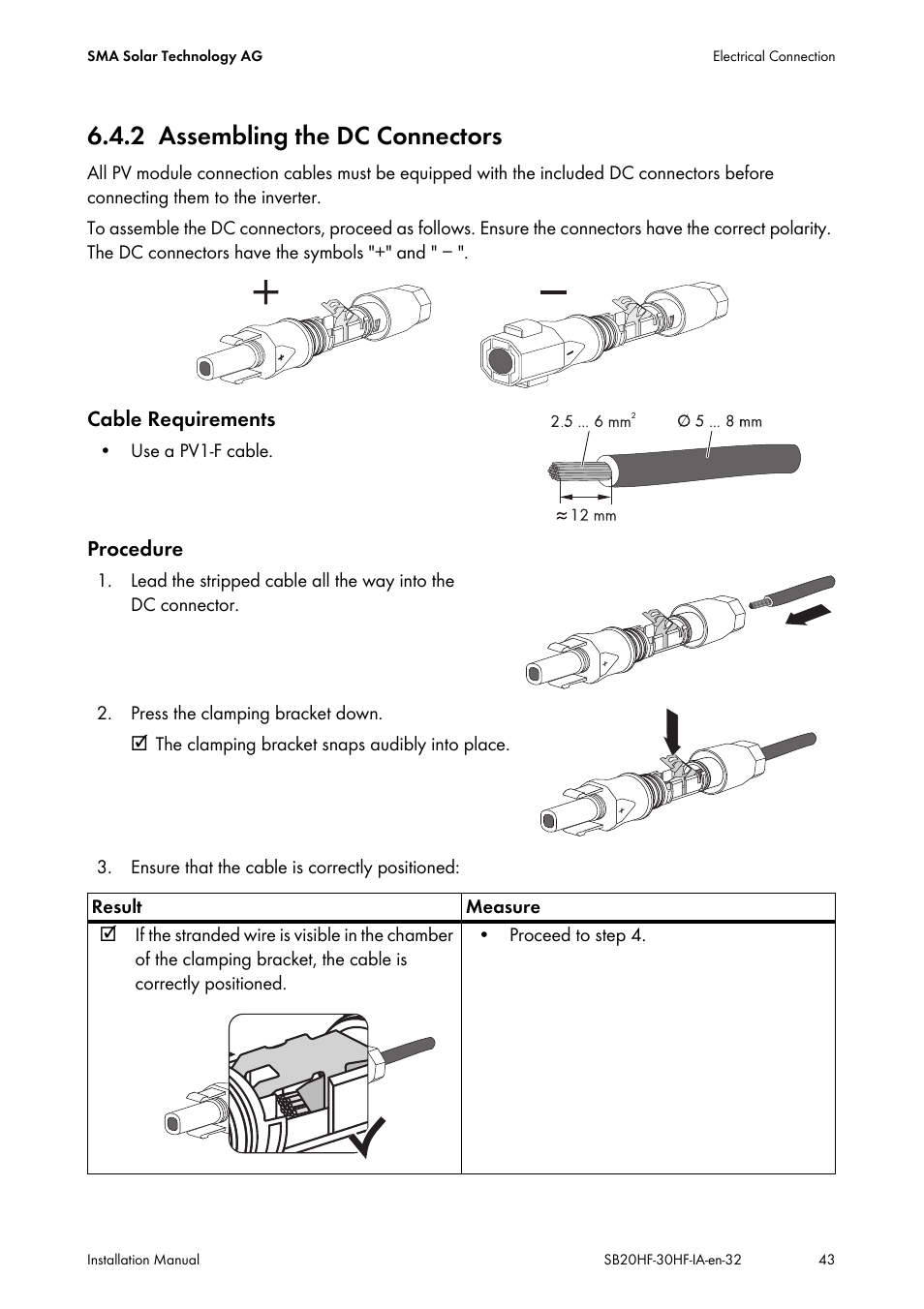 2 assembling the dc connectors, Assembling the dc connectors | SMA SB 2000HF-30 Installation User Manual | Page 43 / 96