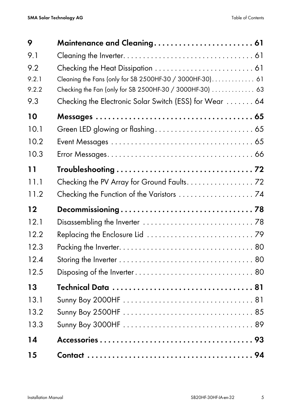 SMA SB 2000HF-30 Installation User Manual | Page 5 / 96