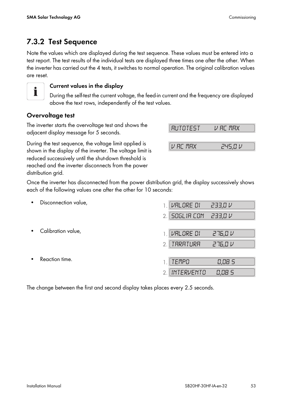 2 test sequence, Test sequence | SMA SB 2000HF-30 Installation User Manual | Page 53 / 96