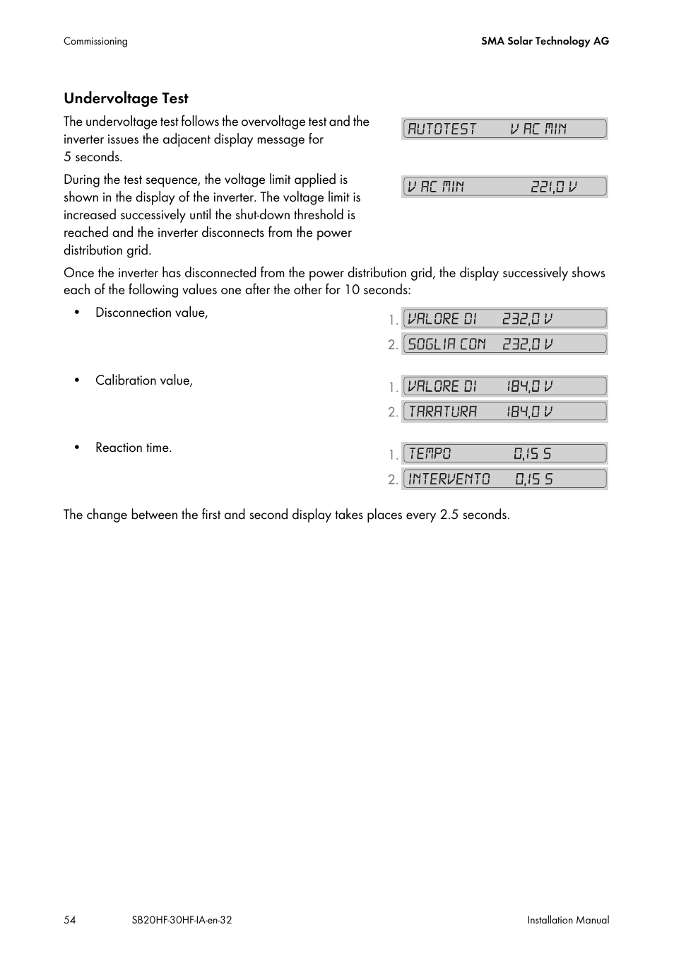 Undervoltage test | SMA SB 2000HF-30 Installation User Manual | Page 54 / 96