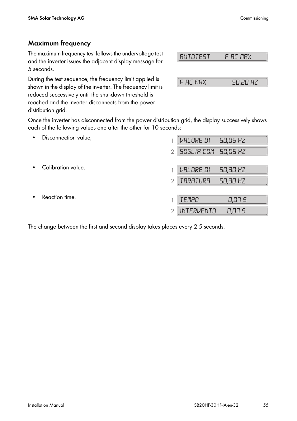 Maximum frequency | SMA SB 2000HF-30 Installation User Manual | Page 55 / 96