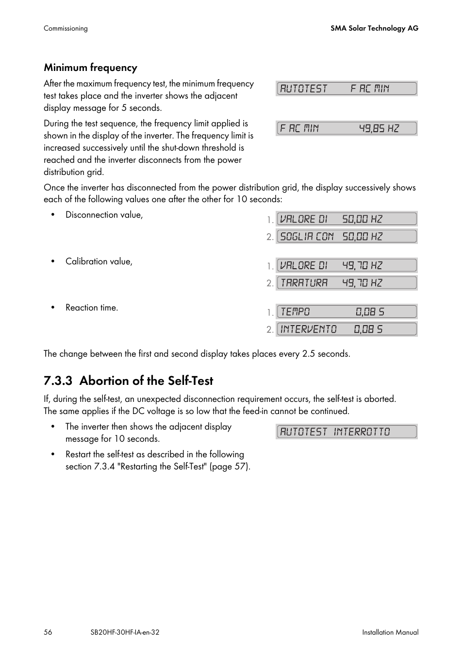 3 abortion of the self‑test, Abortion of the self‑test | SMA SB 2000HF-30 Installation User Manual | Page 56 / 96