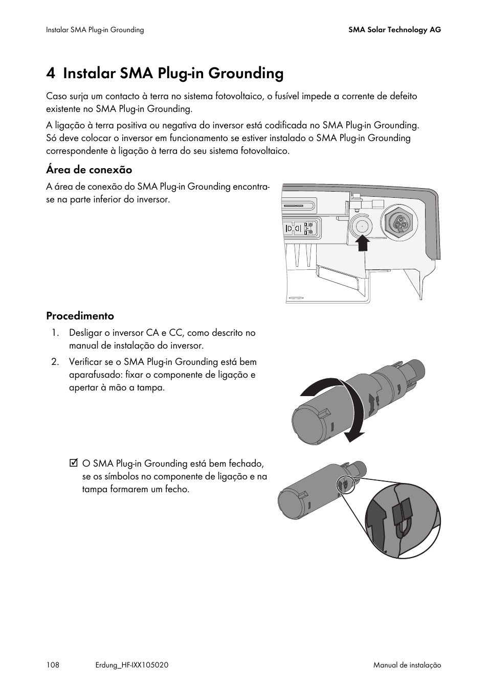 4 instalar sma plug-in grounding, Instalar sma plug-in grounding | SMA Plug-in Grounding User Manual | Page 108 / 200