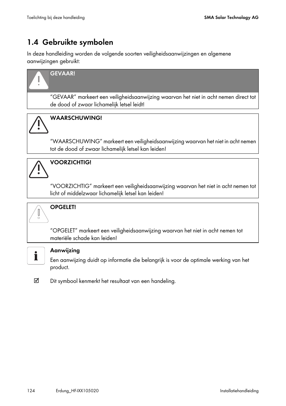 4 gebruikte symbolen, Gebruikte symbolen | SMA Plug-in Grounding User Manual | Page 124 / 200