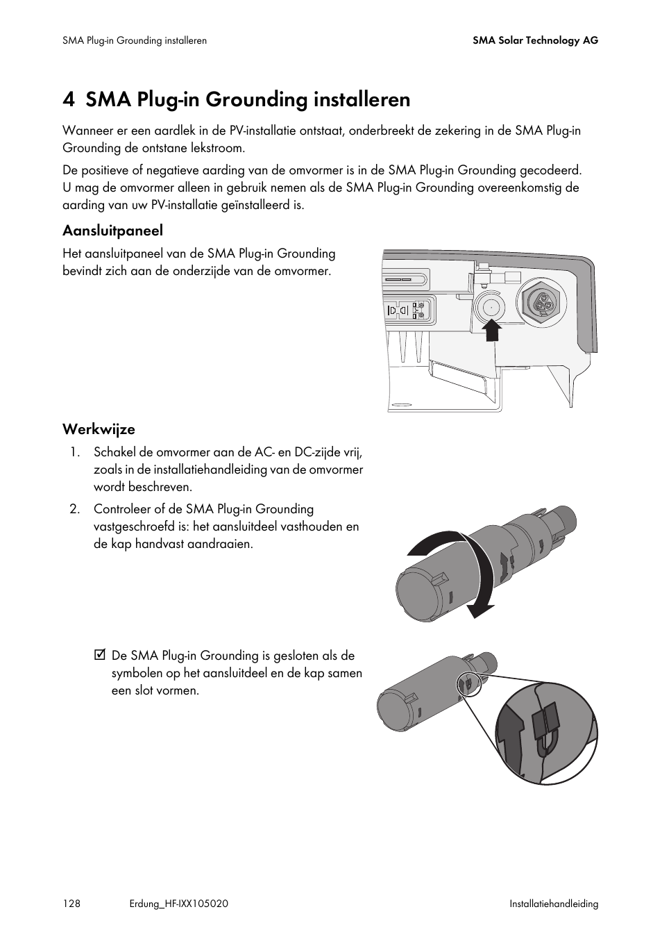 4 sma plug-in grounding installeren, Sma plug-in grounding installeren | SMA Plug-in Grounding User Manual | Page 128 / 200