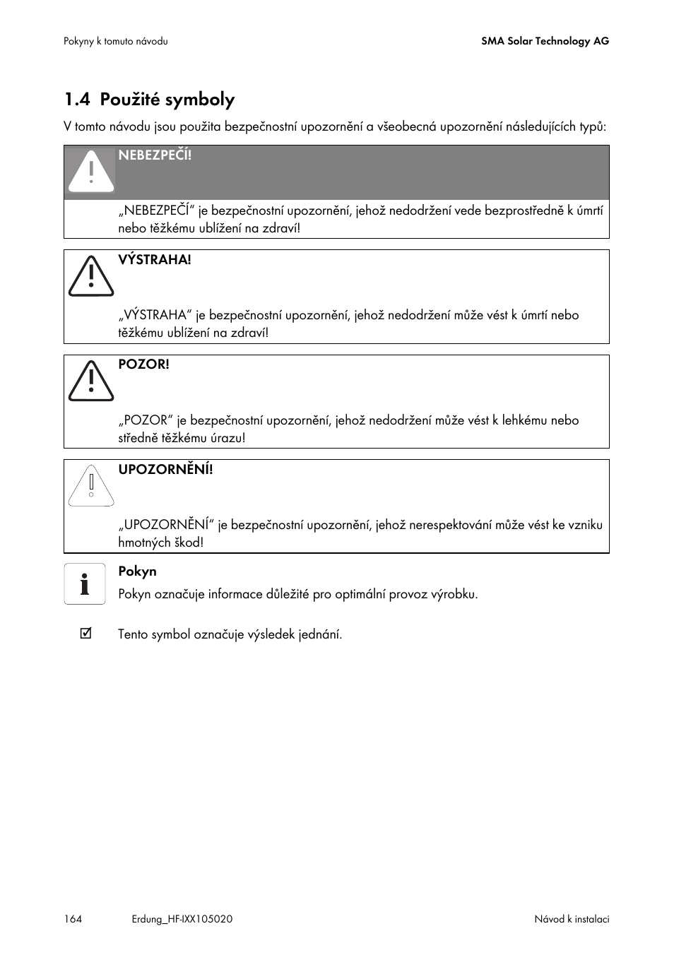 4 použité symboly, Použité symboly | SMA Plug-in Grounding User Manual | Page 164 / 200