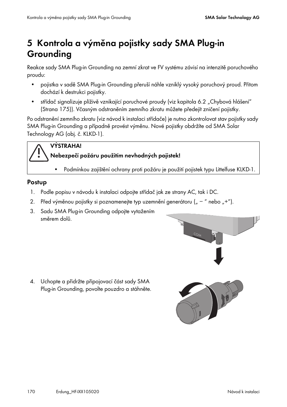 Kontrola a výměna pojistky sady sma, Plug-in grounding | SMA Plug-in Grounding User Manual | Page 170 / 200