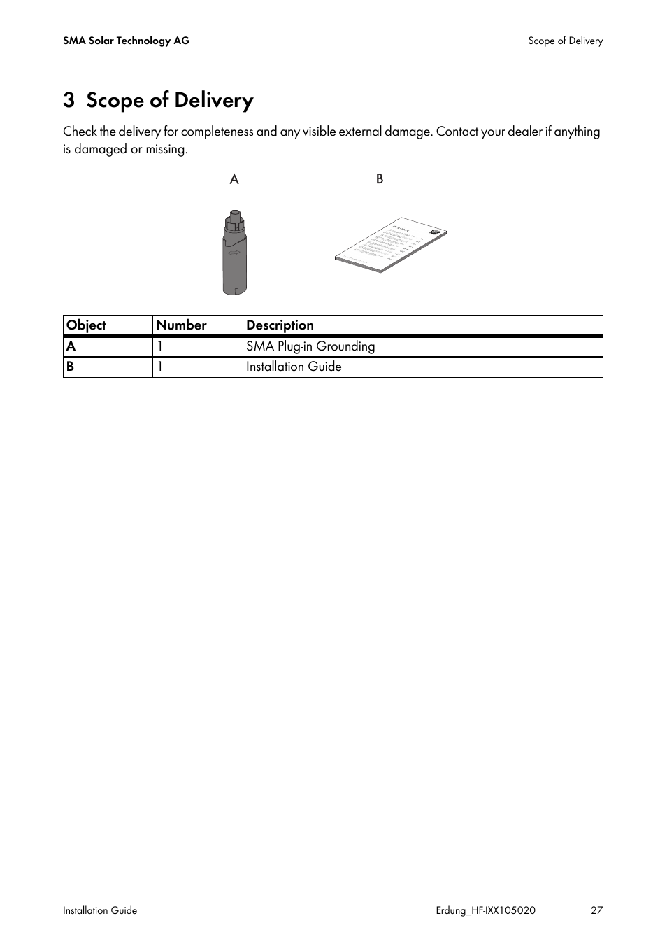 3 scope of delivery, Scope of delivery | SMA Plug-in Grounding User Manual | Page 27 / 200
