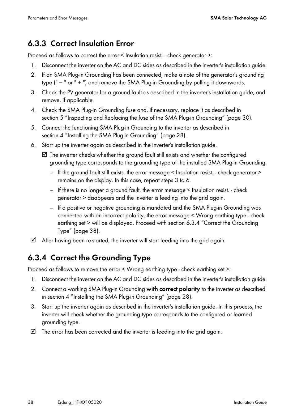 3 correct insulation error, 4 correct the grounding type, Correct insulation error | Correct the grounding type | SMA Plug-in Grounding User Manual | Page 38 / 200