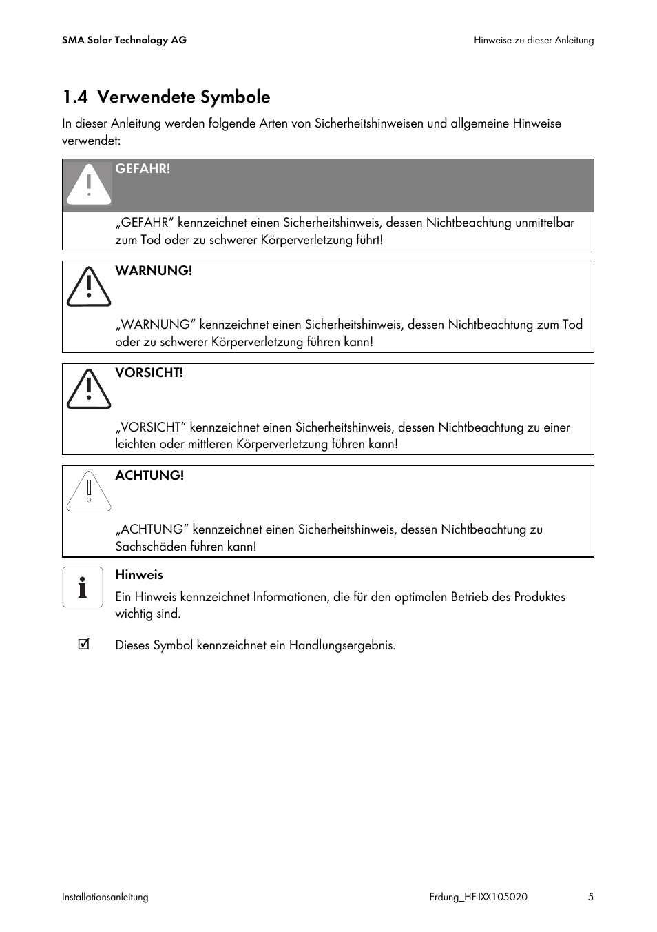 4 verwendete symbole, Verwendete symbole | SMA Plug-in Grounding User Manual | Page 5 / 200