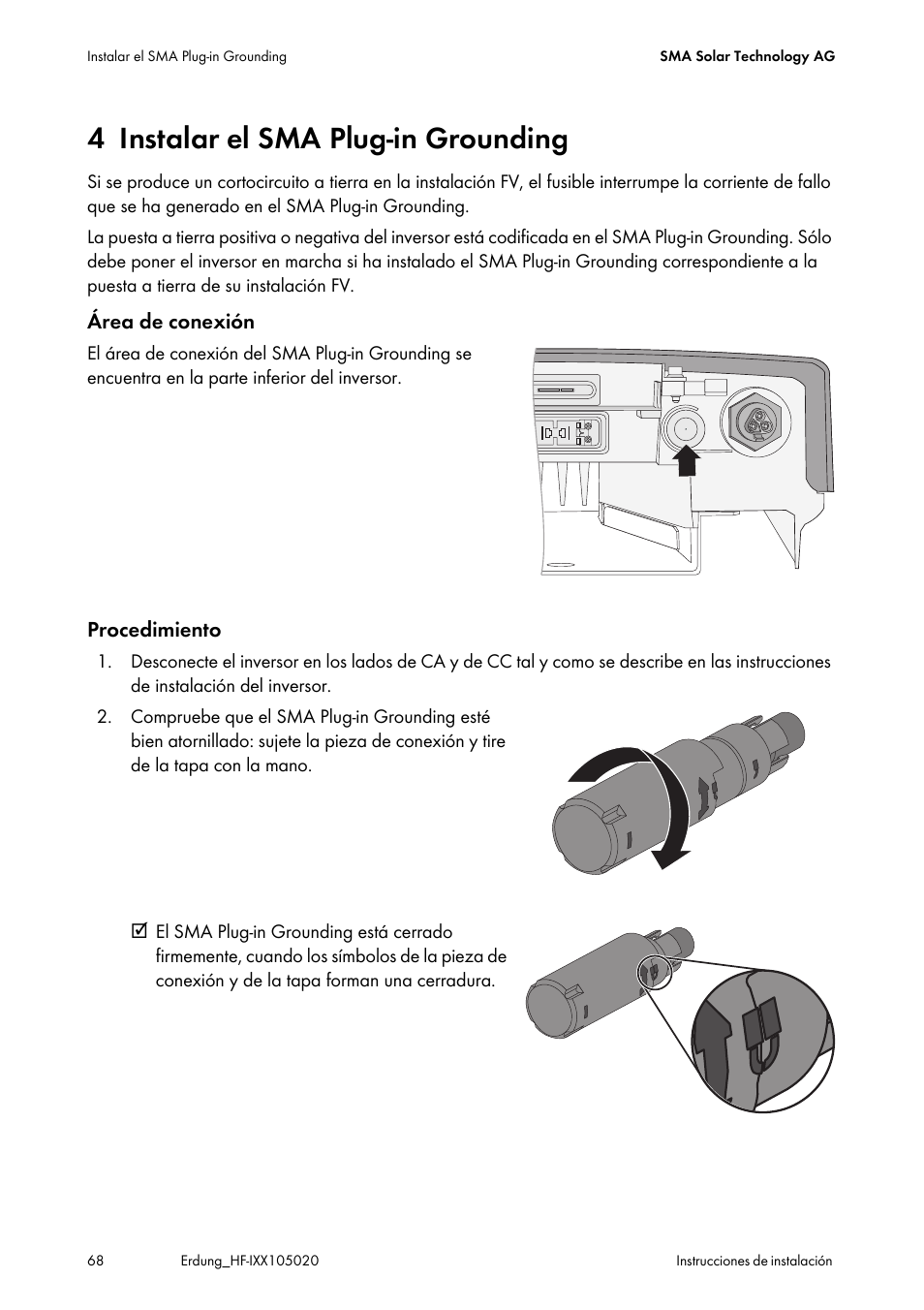 4 instalar el sma plug-in grounding, Instalar el sma plug-in grounding | SMA Plug-in Grounding User Manual | Page 68 / 200