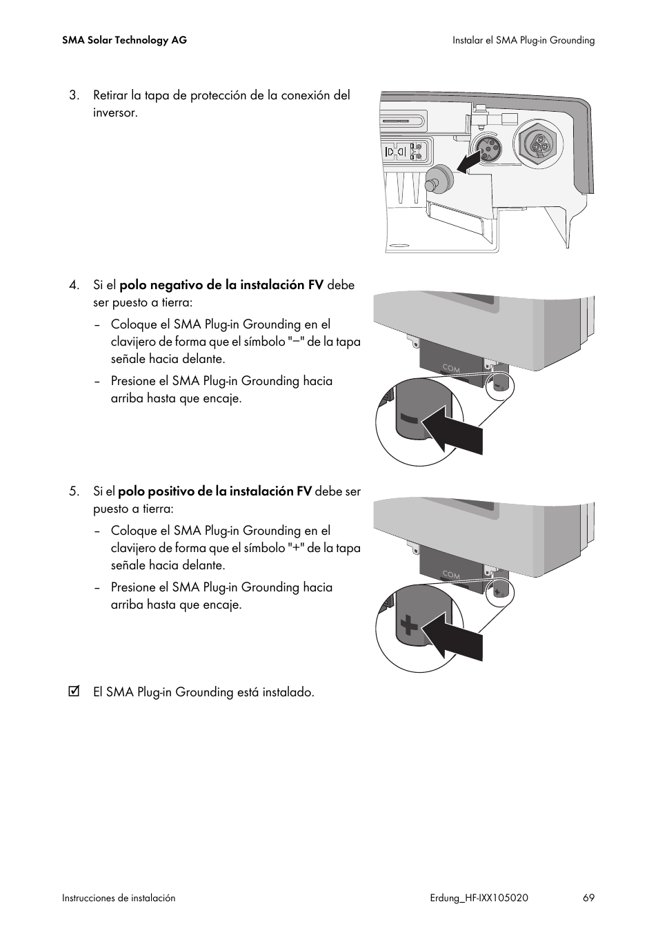 SMA Plug-in Grounding User Manual | Page 69 / 200