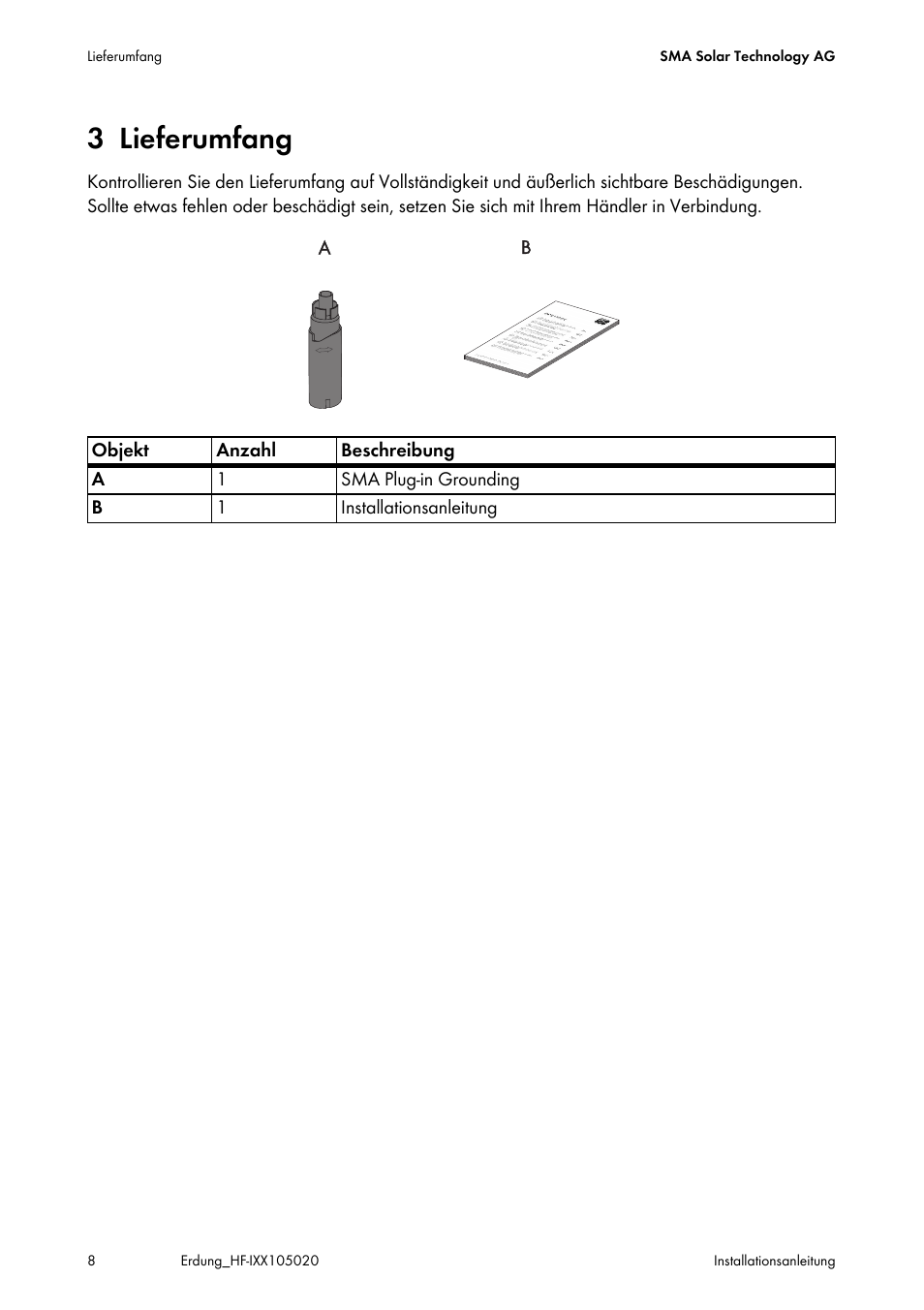 3 lieferumfang, Lieferumfang | SMA Plug-in Grounding User Manual | Page 8 / 200