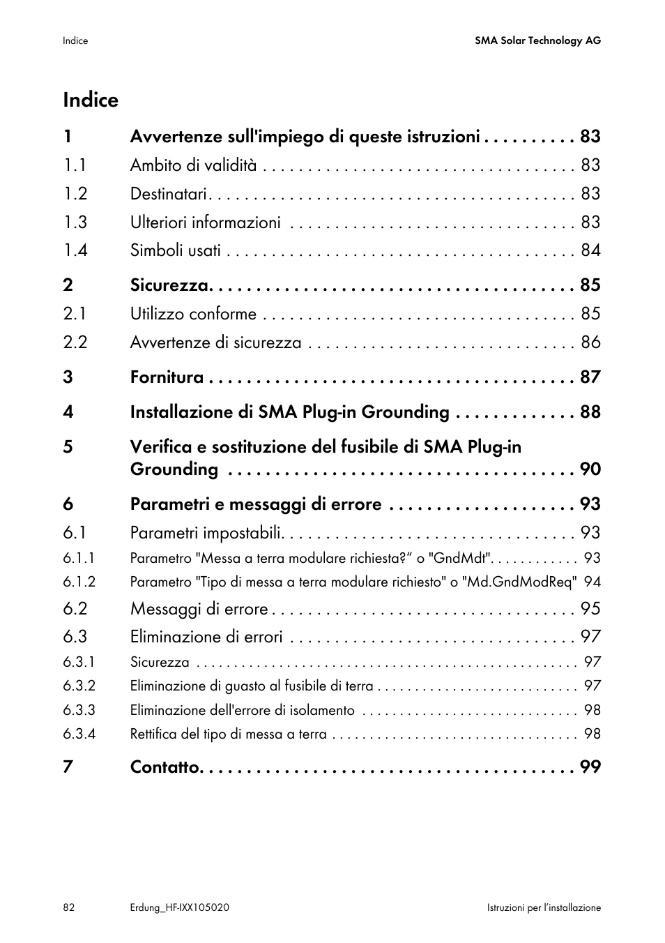 Indice | SMA Plug-in Grounding User Manual | Page 82 / 200
