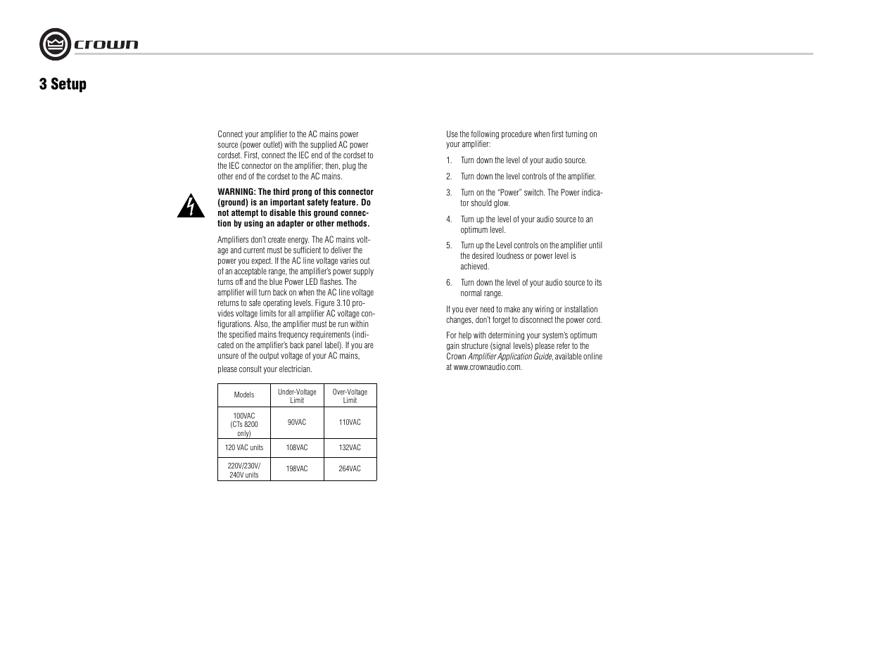 3 setup | Crown Audio CTs 8200 User Manual | Page 10 / 32