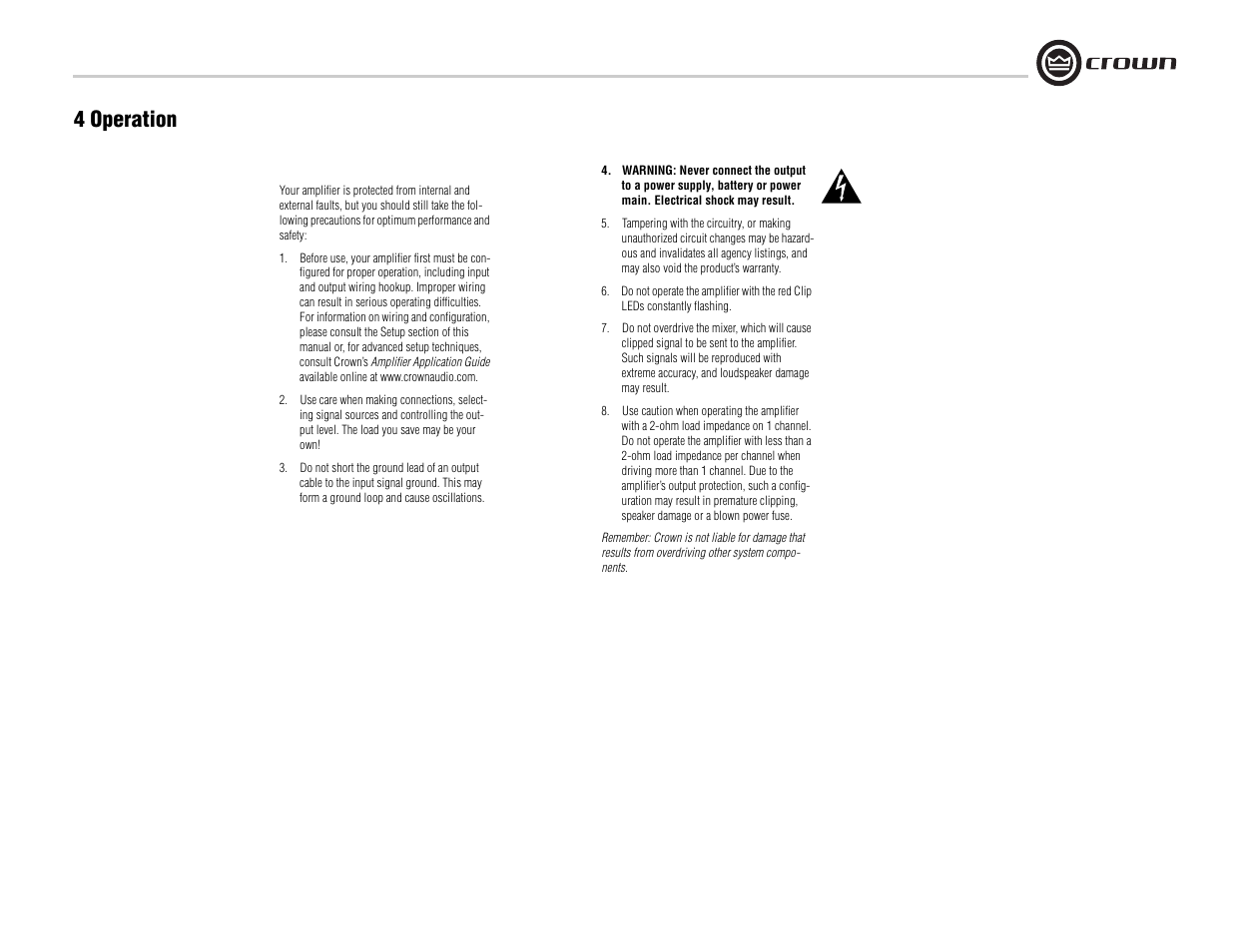 4 operation | Crown Audio CTs 8200 User Manual | Page 11 / 32