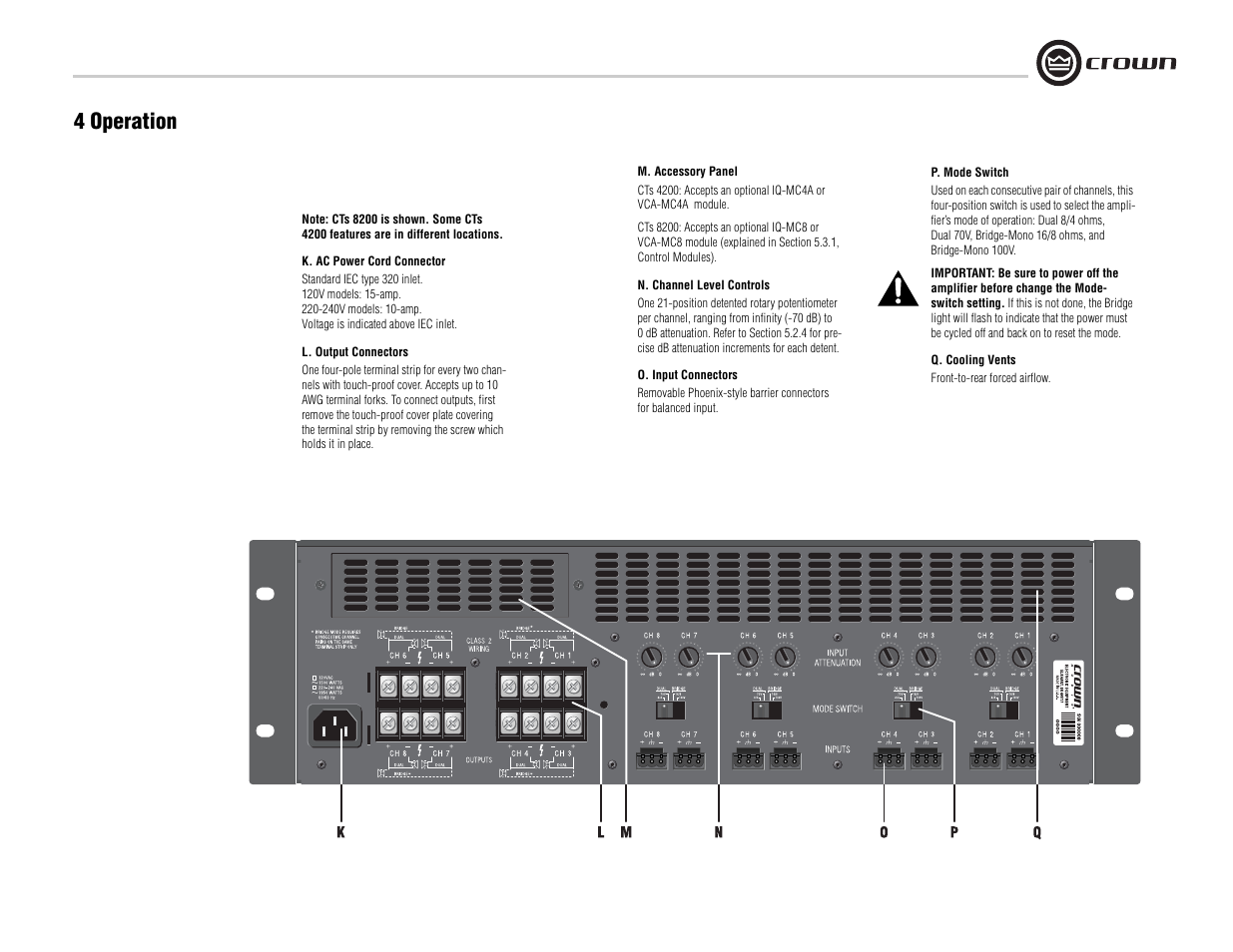 4 operation | Crown Audio CTs 8200 User Manual | Page 13 / 32