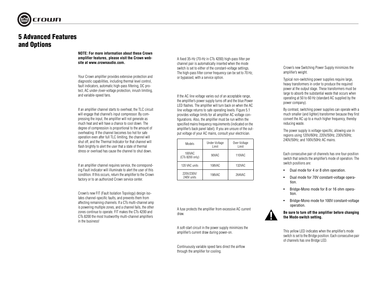 5 advanced features and options | Crown Audio CTs 8200 User Manual | Page 14 / 32