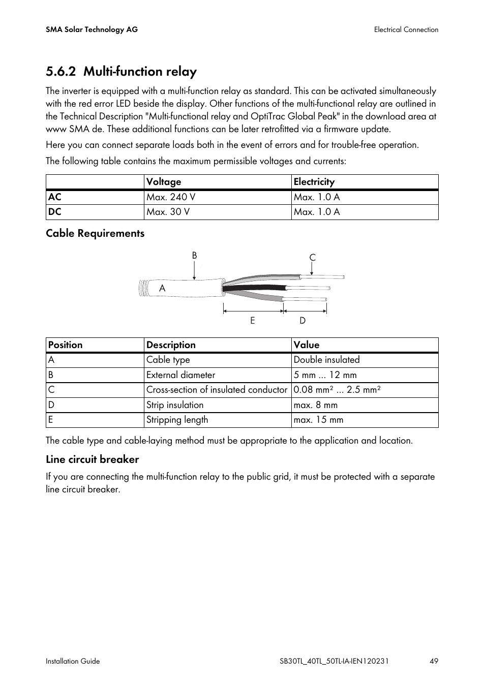 2 multi-function relay, Multi-function relay | SMA SB 3000TL-20 Installation User Manual | Page 49 / 104