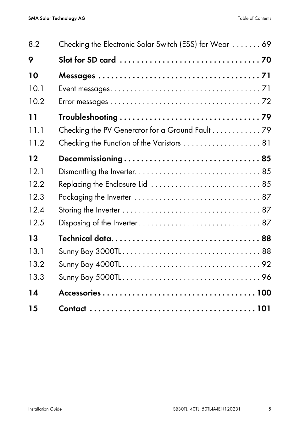 SMA SB 3000TL-20 Installation User Manual | Page 5 / 104