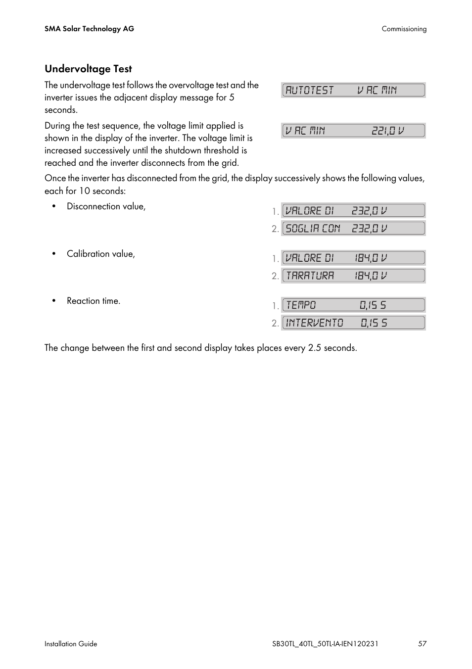 Undervoltage test | SMA SB 3000TL-20 Installation User Manual | Page 57 / 104