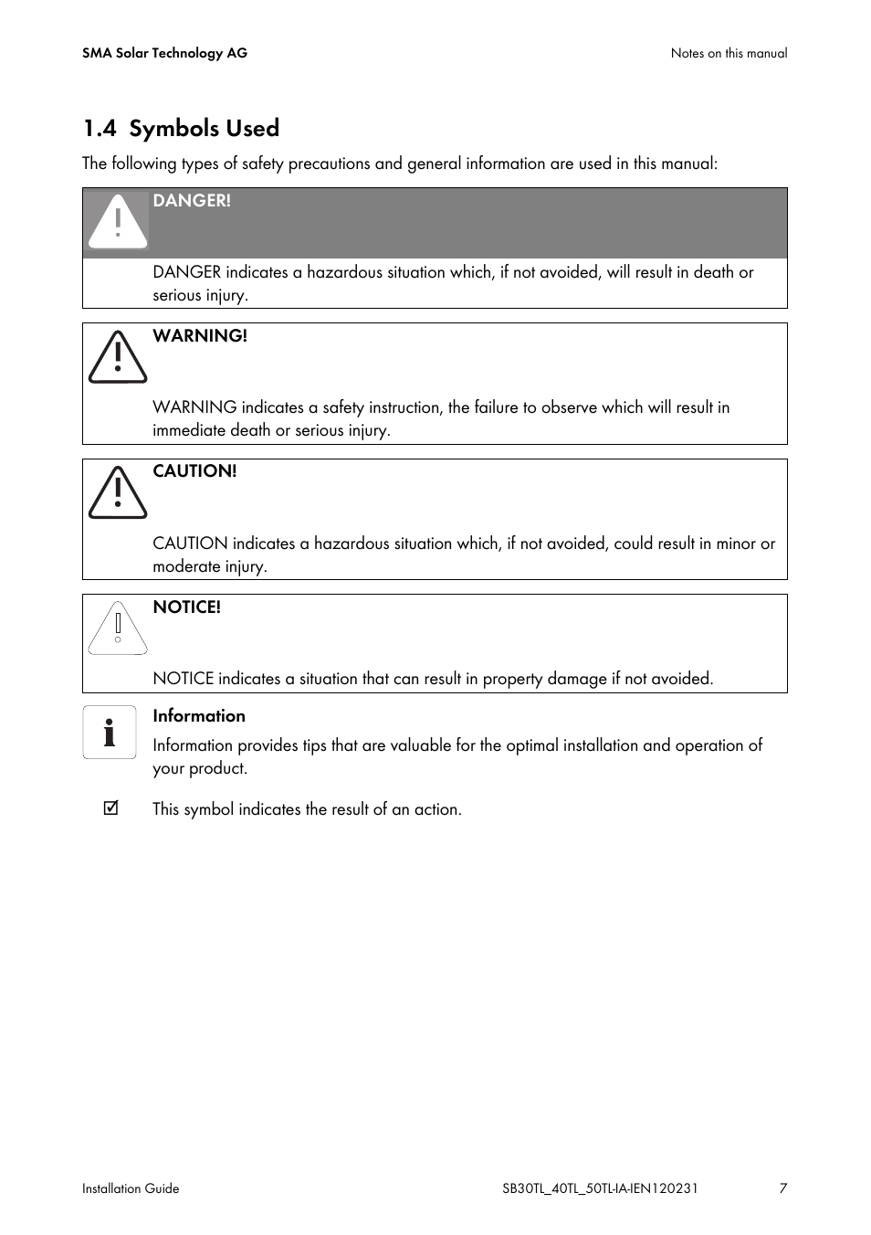 4 symbols used, Symbols used | SMA SB 3000TL-20 Installation User Manual | Page 7 / 104
