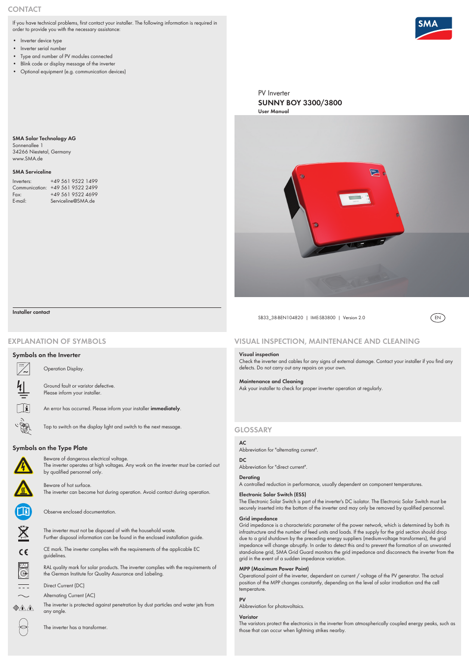 SMA SB 3300 User Manual | 2 pages