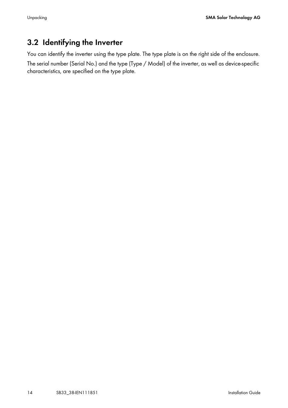 2 identifying the inverter, Identifying the inverter | SMA SB 3300 Installation User Manual | Page 14 / 76