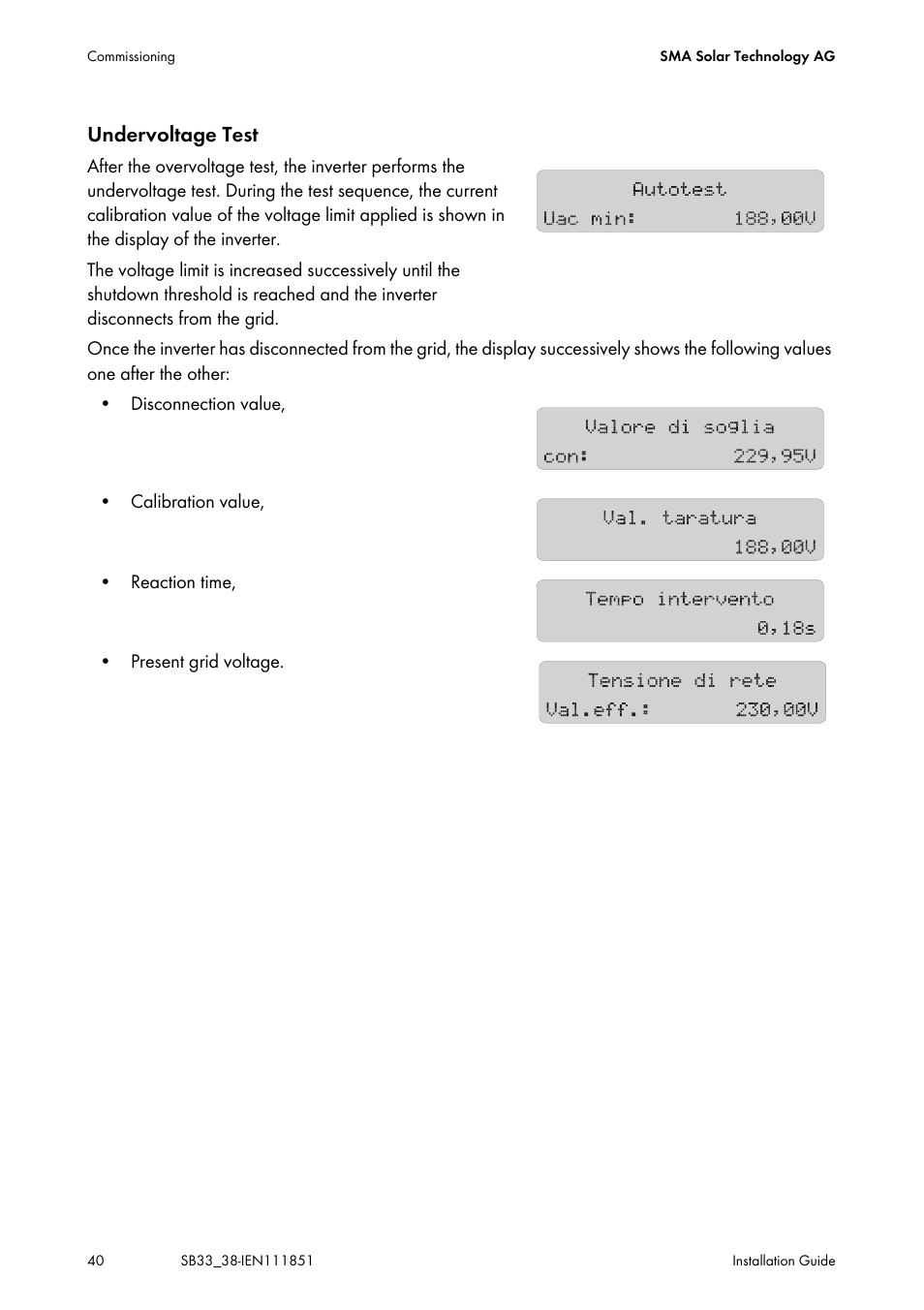 Undervoltage test | SMA SB 3300 Installation User Manual | Page 40 / 76