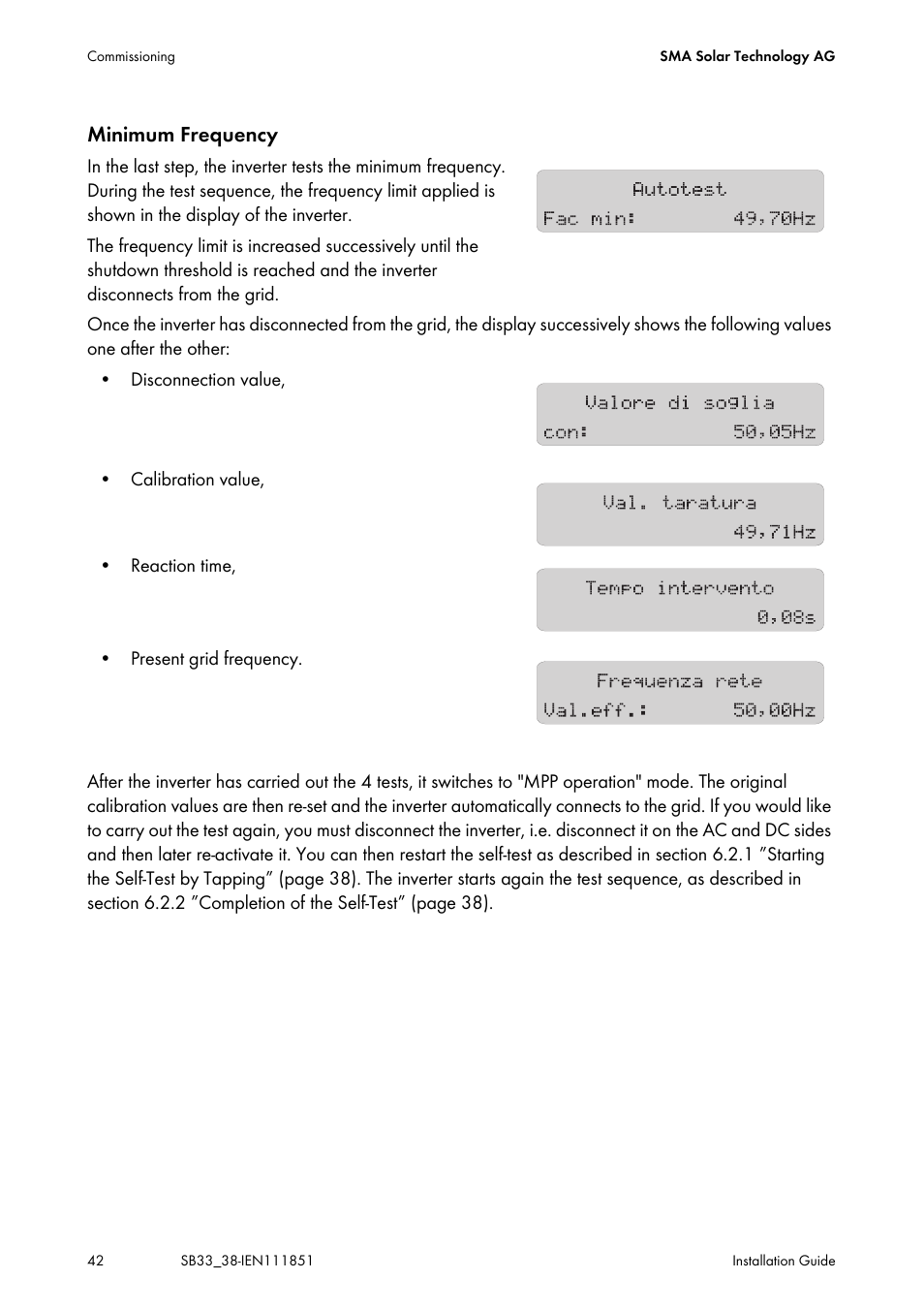 Minimum frequency | SMA SB 3300 Installation User Manual | Page 42 / 76