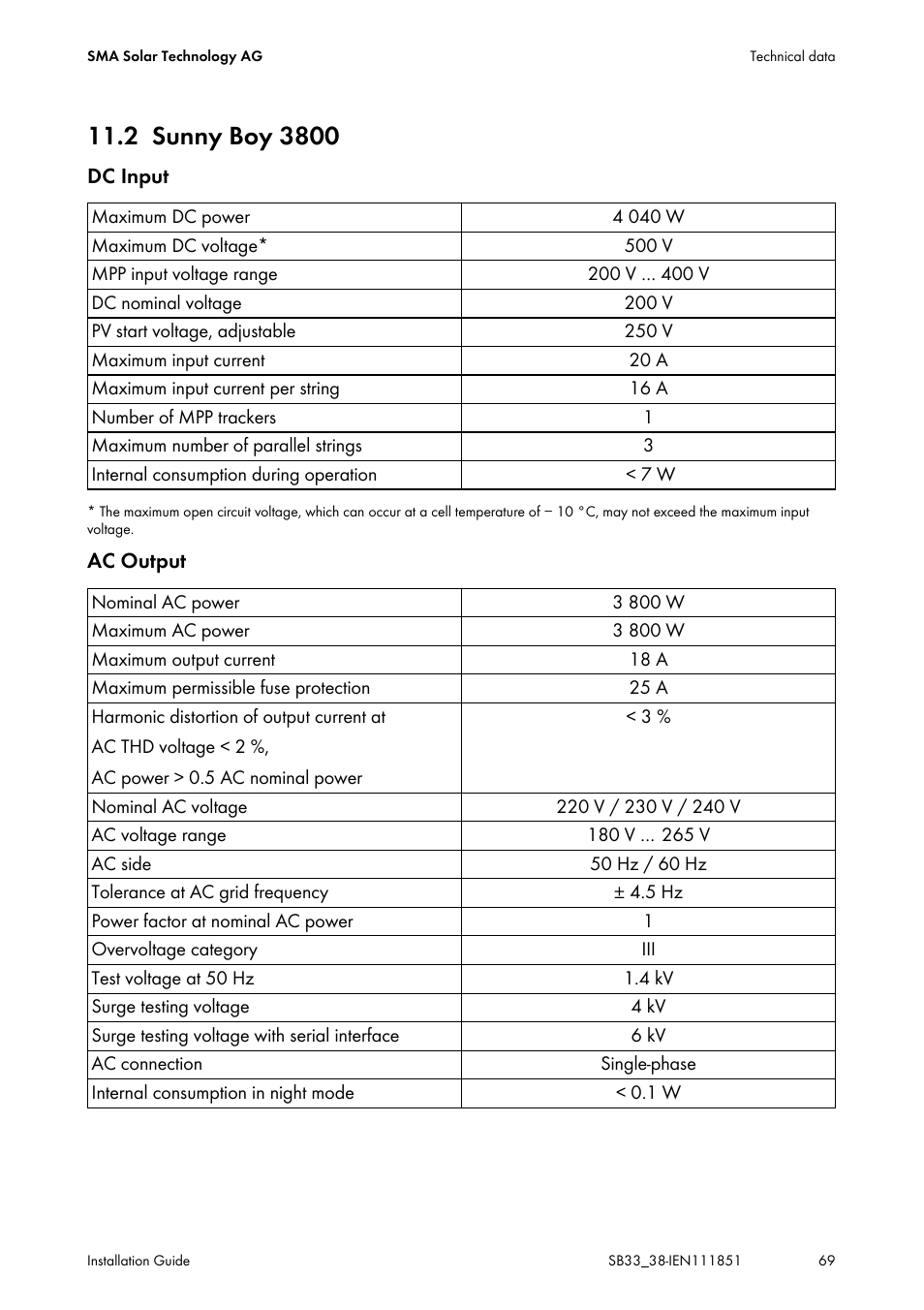 2 sunny boy 3800, Sunny boy 3800 | SMA SB 3300 Installation User Manual | Page 69 / 76