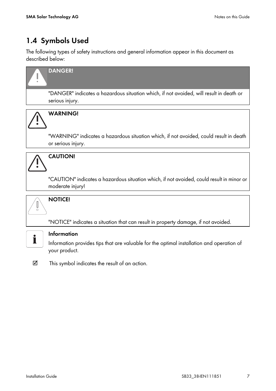 4 symbols used, Symbols used | SMA SB 3300 Installation User Manual | Page 7 / 76