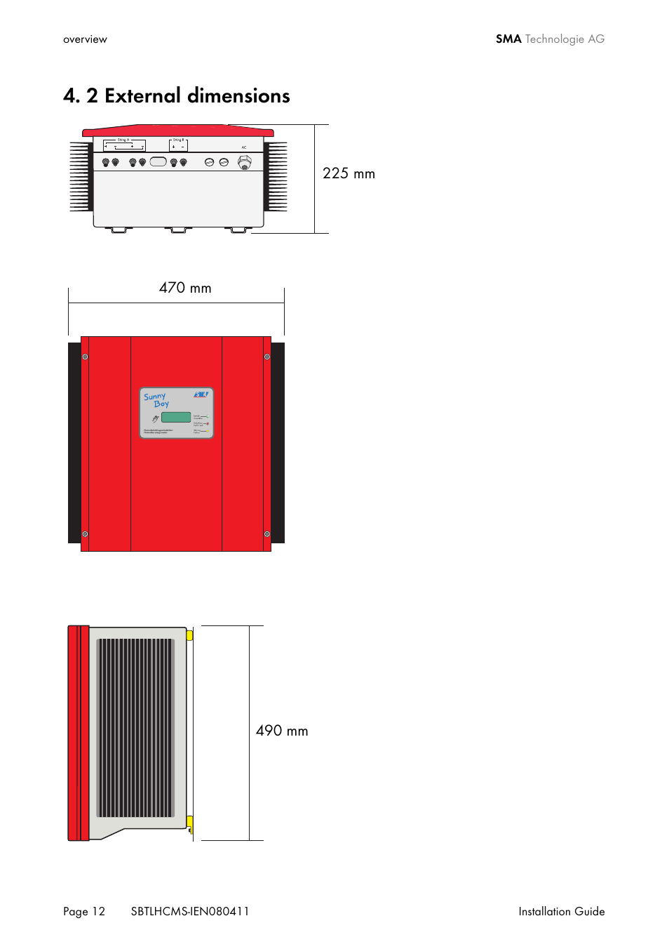 2 external dimensions, External dimensions | SMA SB 4200TL HC Multi-String User Manual | Page 12 / 64