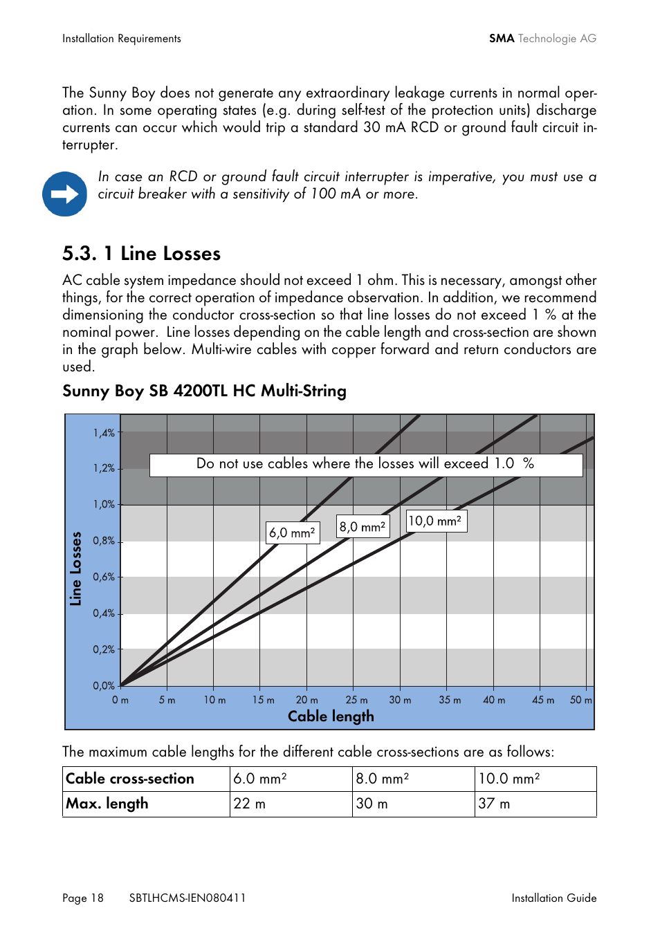 1 line losses, Line losses | SMA SB 4200TL HC Multi-String User Manual | Page 18 / 64