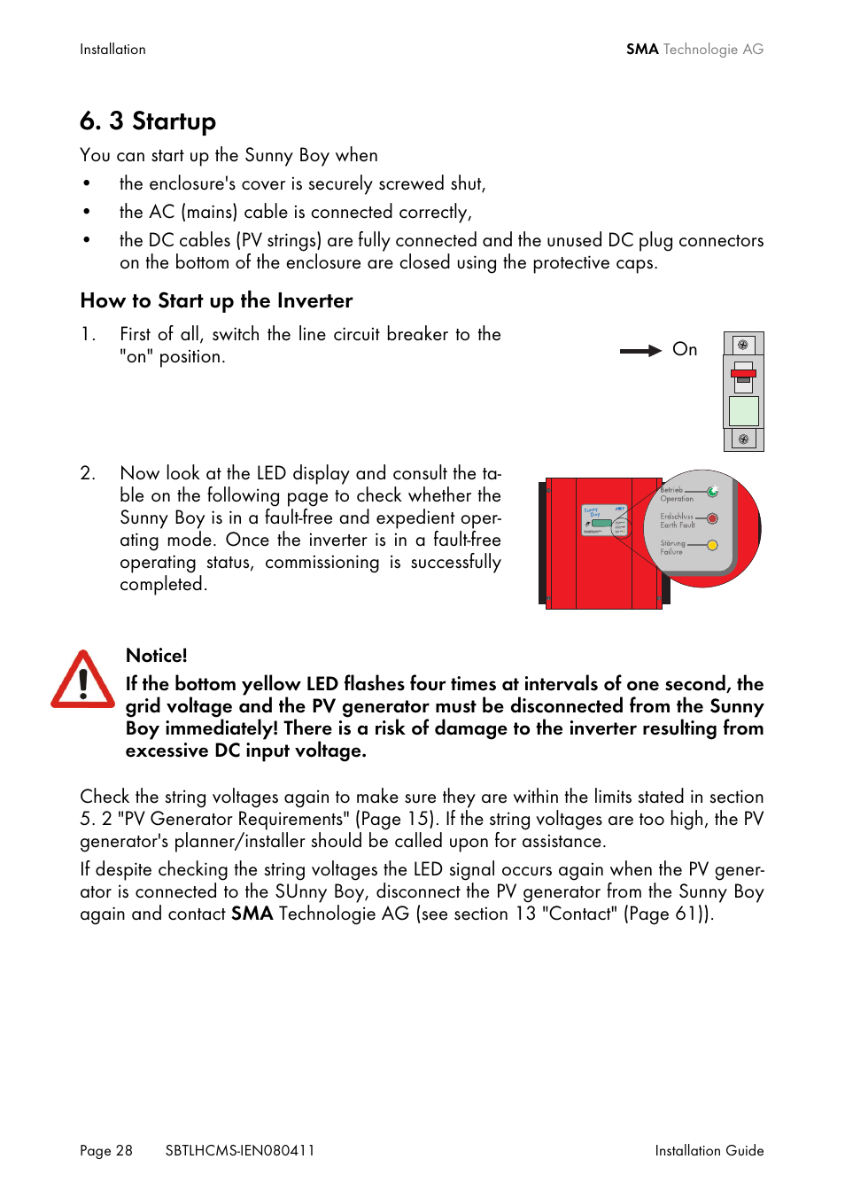 3 startup, Startup | SMA SB 4200TL HC Multi-String User Manual | Page 28 / 64