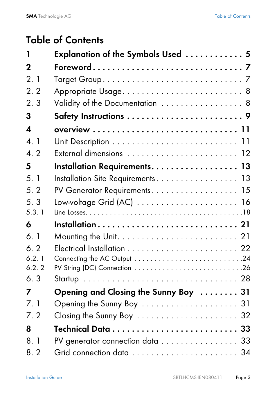 SMA SB 4200TL HC Multi-String User Manual | Page 3 / 64